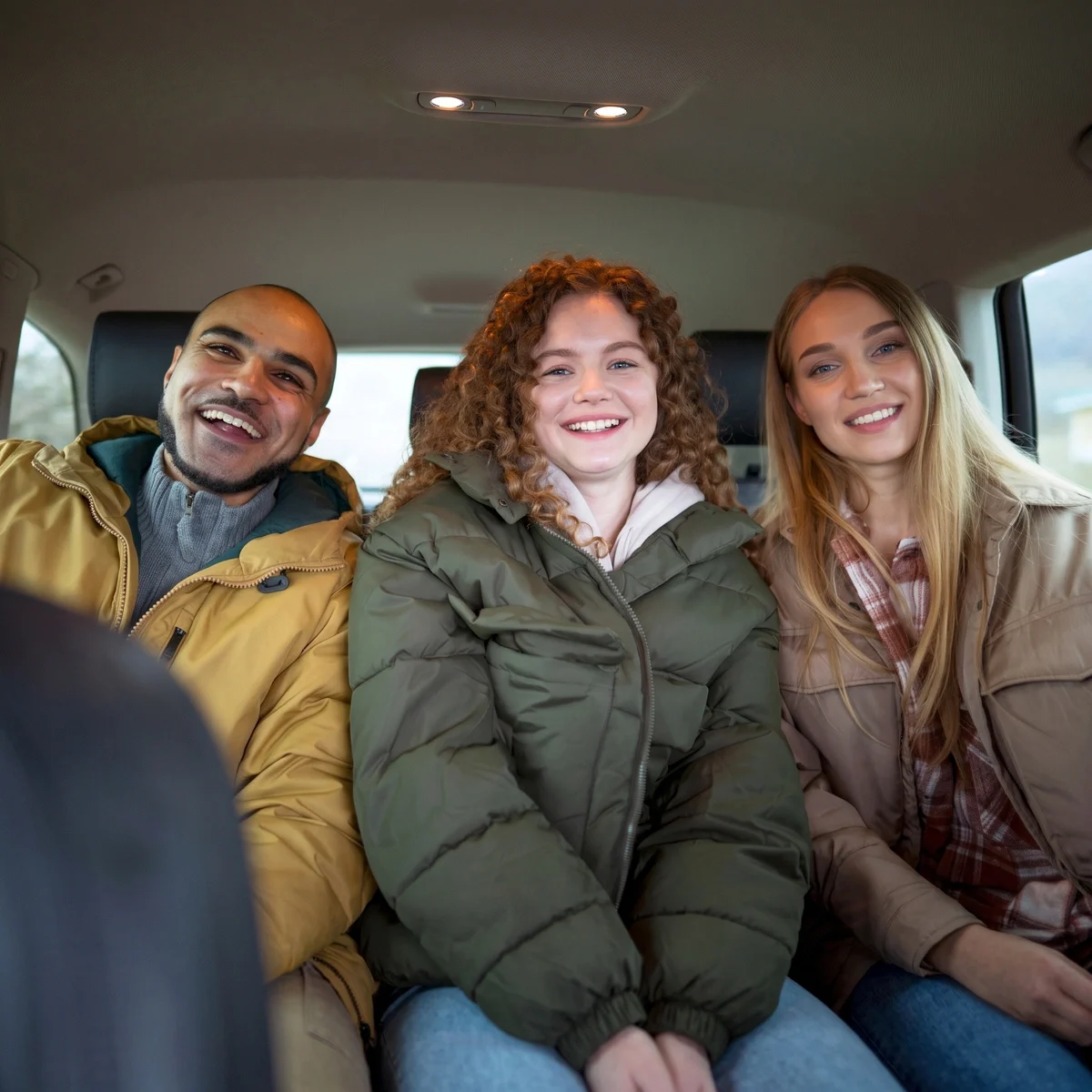 Three friends on a private transfer in London