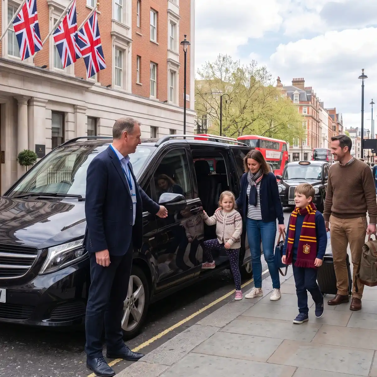 Family with their driver at the Harry Potter Studios