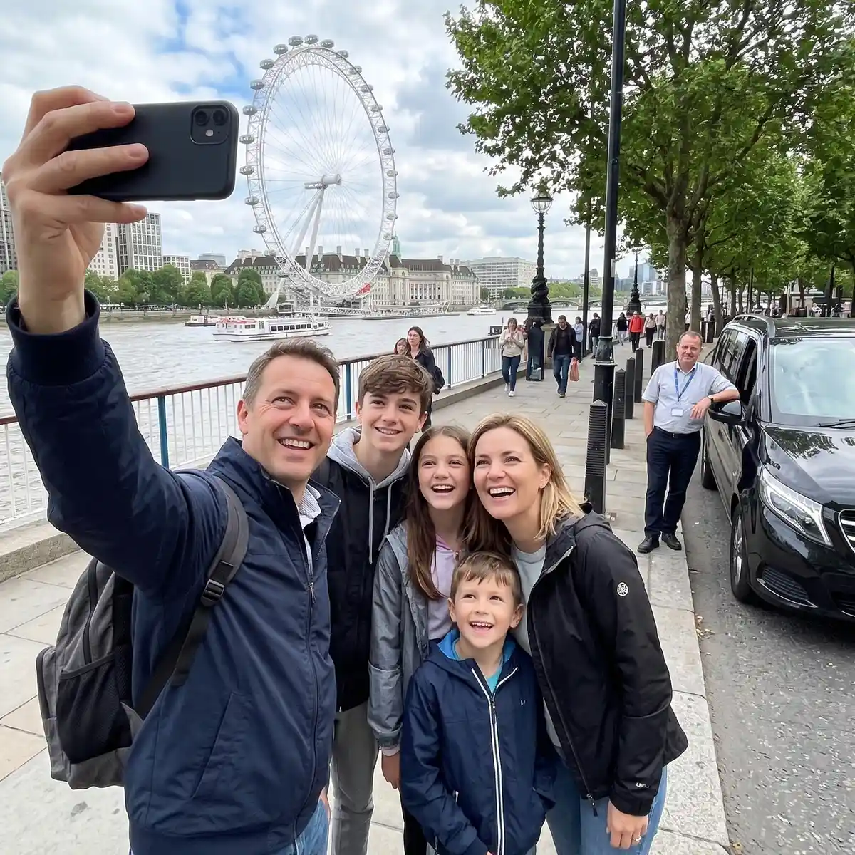Family in front of the London Eye